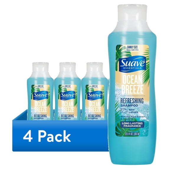 (4 pack) Suave Ocean Breeze Refreshing Shampoo, Sea Algae Extract & Vitamin E, 22.5 FL OZ