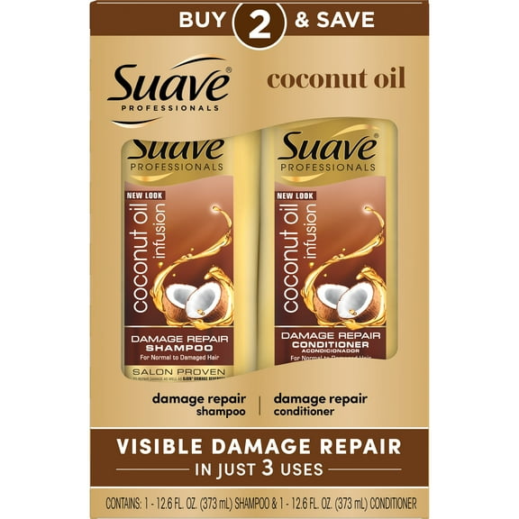 Suave Professionals Coconut Oil Shampoo and Conditioner, 12.6 oz 2 Pack