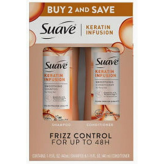 Suave Professionals Frizz Control Moisturizing Daily Shampoo & Conditioner with Keratin, Full Size Set, 2 Pack