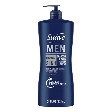 Suave Professionals Men 3-in-1 Shampoo, Conditioner & Body Wash, Charcoal, 28 fl oz
