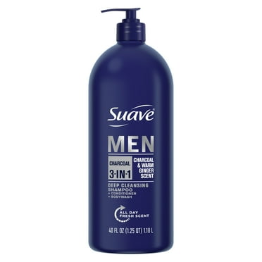 Suave Professionals Men 3-in-1 Shampoo, Conditioner & Body Wash, Charcoal, 40 fl oz