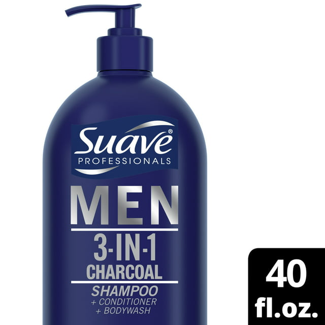 Suave Professionals Men 3-in-1 Shampoo, Conditioner & Body Wash, Charcoal, 40 fl oz