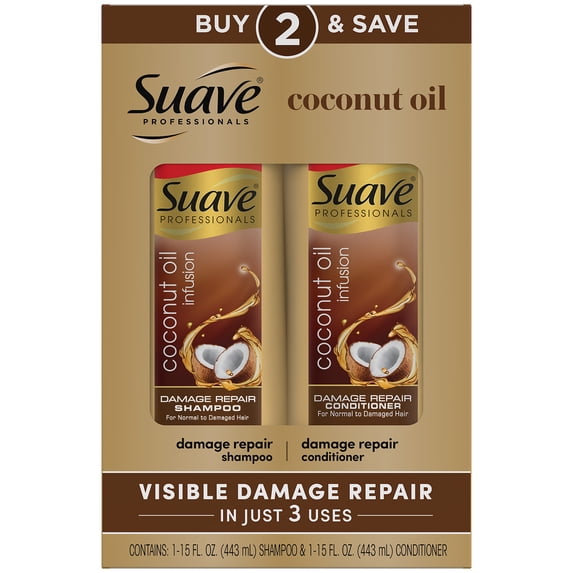 Suave Professionals Moisturizing Repairing Daily Shampoo & Conditioner with Coconut Oil, Full Size Set, 2 Pack