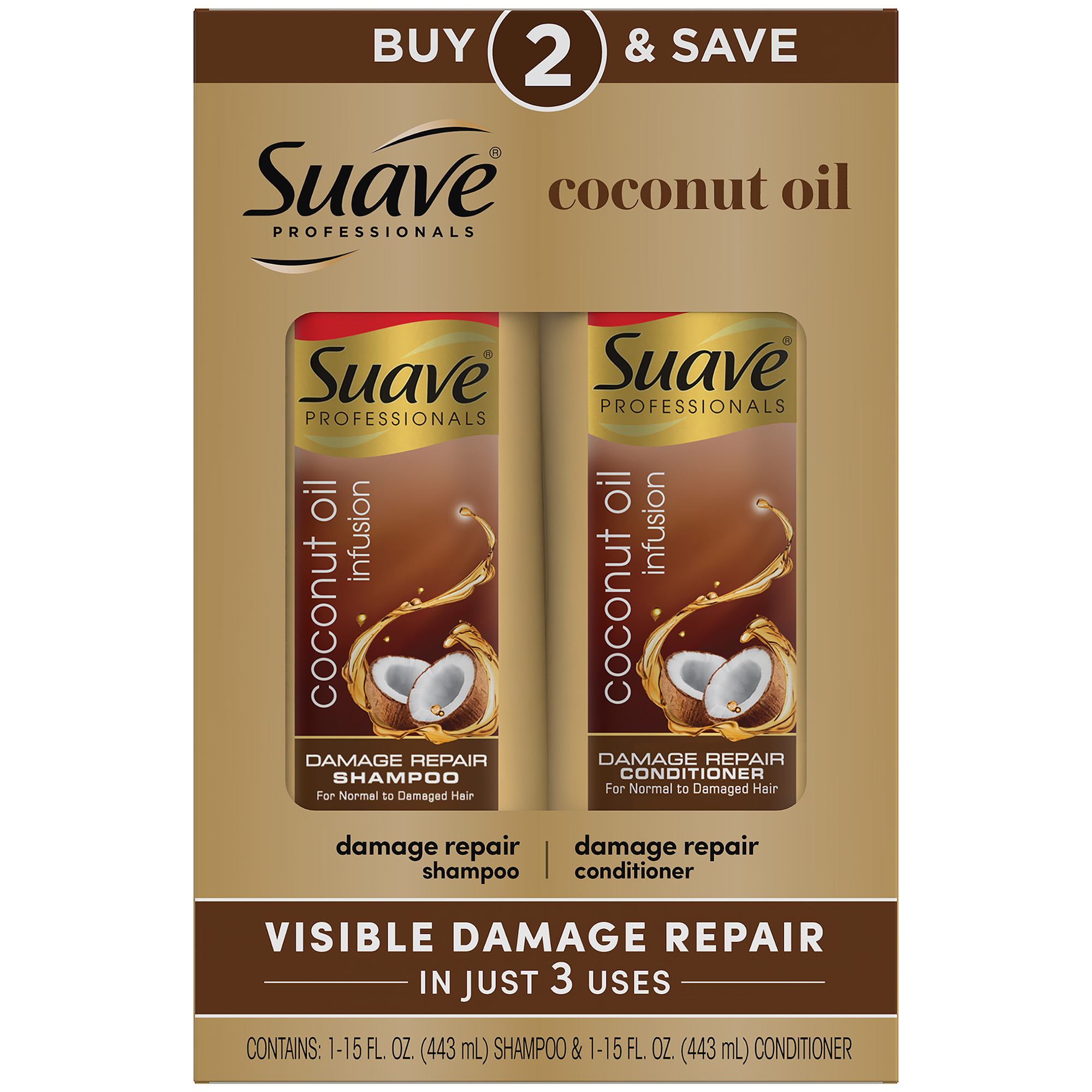 Suave Professionals Moisturizing Repairing Daily Shampoo & Conditioner with Coconut Oil, Full Size Set, 2 Pack - image 1 of 9