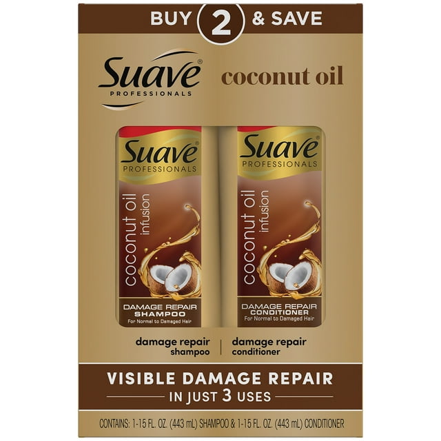 Suave Professionals Moisturizing Repairing Daily Shampoo & Conditioner with Coconut Oil, Full Size Set, 2 Pack