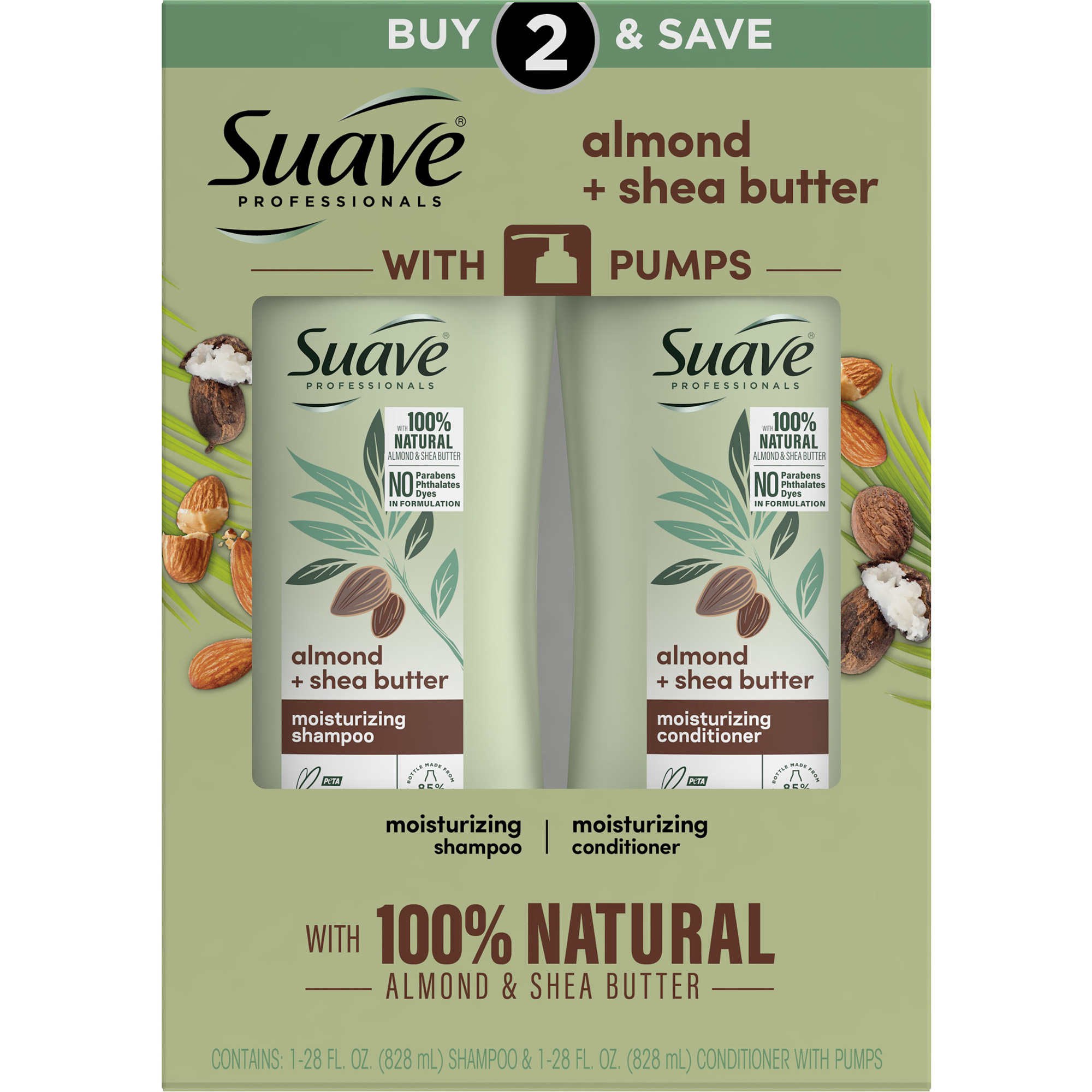 Suave Professionals Moisturizing Shampoo and Conditioner Set, Almond & Shea Butter, 28 fl oz, 2 Pack - image 1 of 13