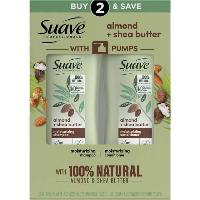 Suave Professionals Moisturizing Shampoo and Conditioner Set, Almond & Shea Butter, 28 fl oz, 2 Pack