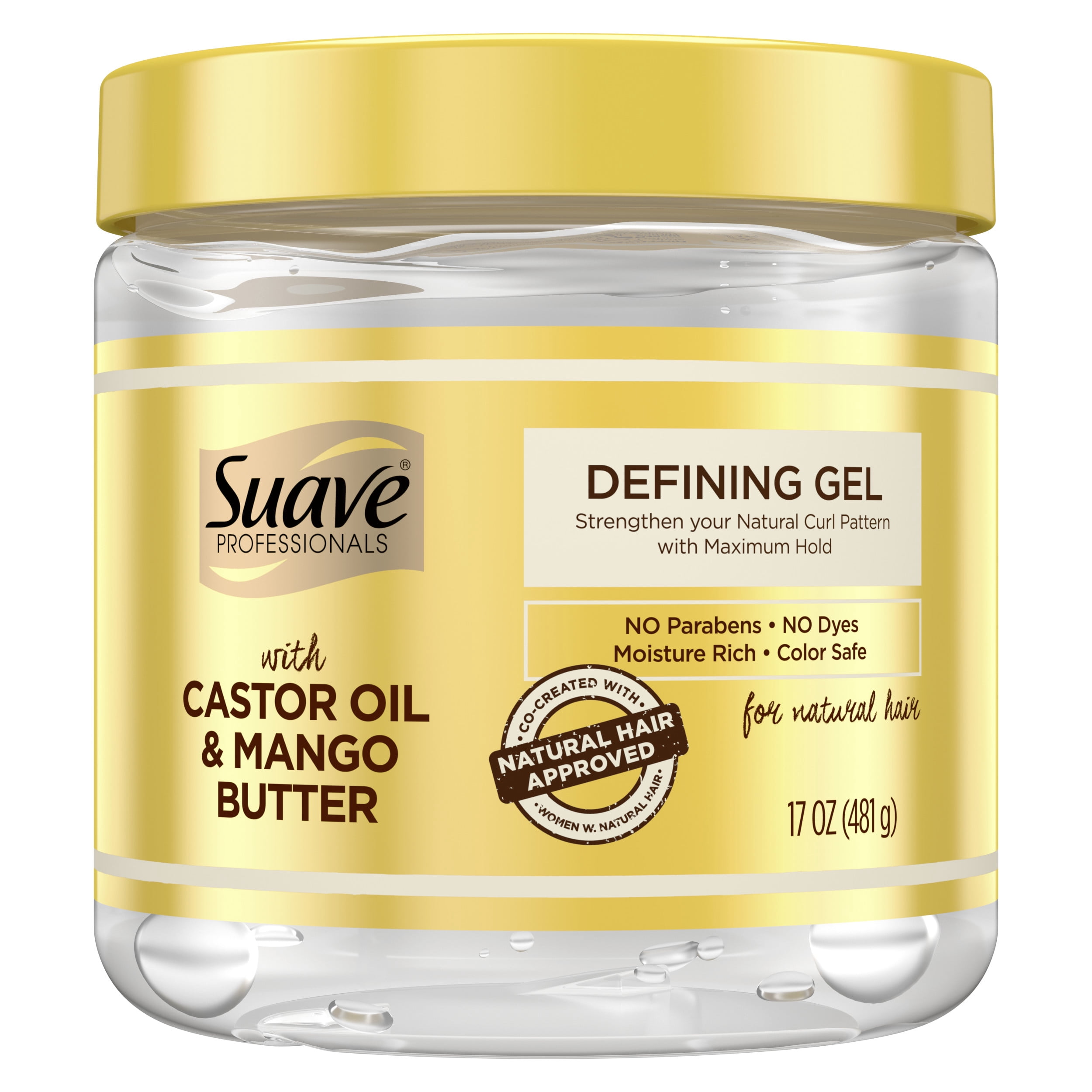Suave Professionals Moisturizing Thickening Jar Hair Styling Gel with Castor Oil & Mango Butter, 17 oz
