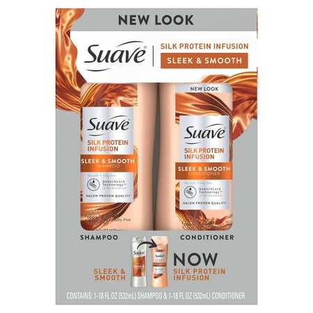 Suave Professionals Silk Protein Infusion Shampoo & Conditioner Set, Sleek & Smooth, 18 fl oz, 2 Pck