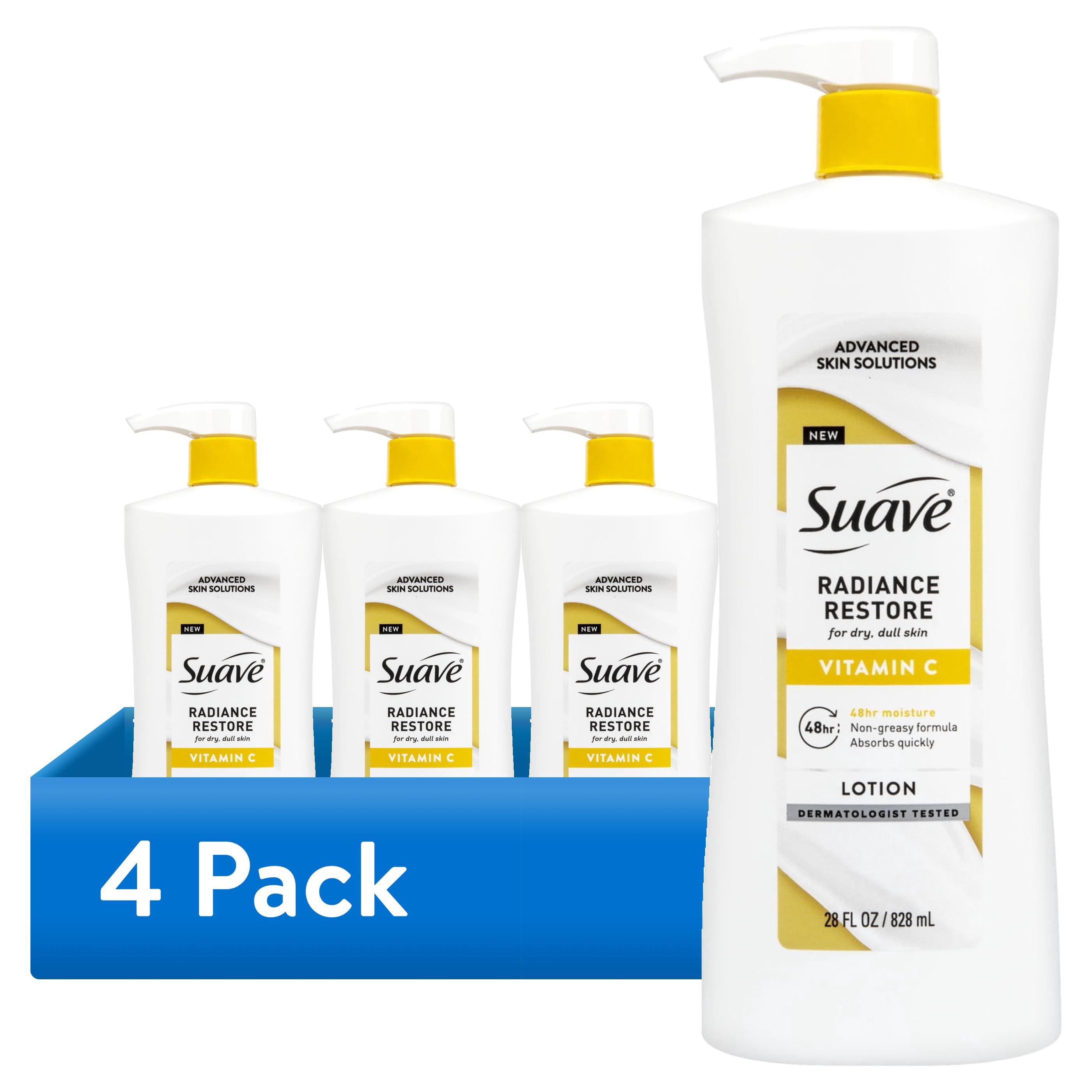 (4 pack) Suave Radiance Restore Hand & Body Lotion With Vitamin C For Dry, Dull Skin, 28 FL OZ