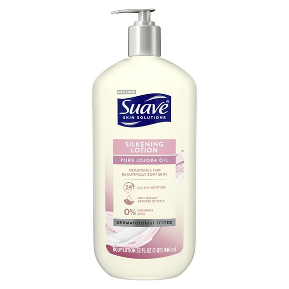 Suave Skin Solutions Silkening Body Lotion for Dry Skin with Baby Oil, All Skin Types, 32 oz