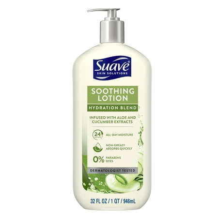 Suave Skin Solutions Soothing Body Lotion with Aloe, All Skin Types, 32 fl oz