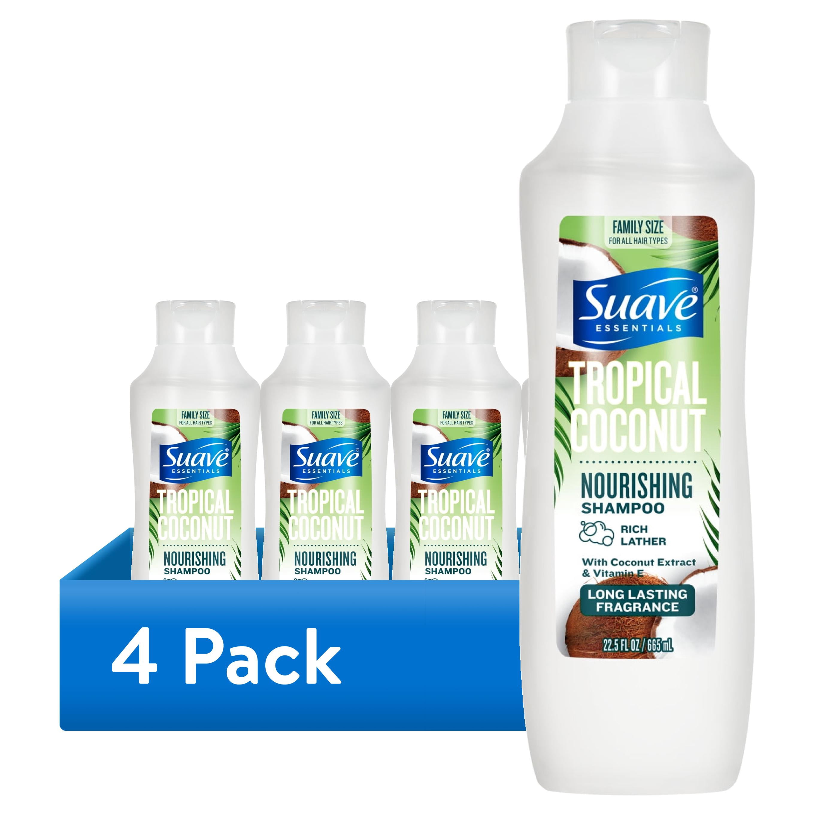 (4 pack) Suave Tropical Coconut Nourishing Shampoo with Coconut Extract & Vitamin E, 22.5 FL OZ