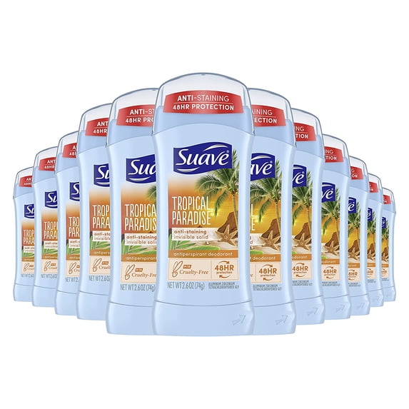 Suave Tropical Paradise Invisible Solid Anti-Perspirant Deodorant 2.6 oz (Pack of 12)