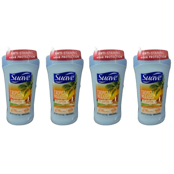 Suave Tropical Paradise Invisible Solid Deodorant 48 HR Anti Staining 2.6 oz 4 Pack