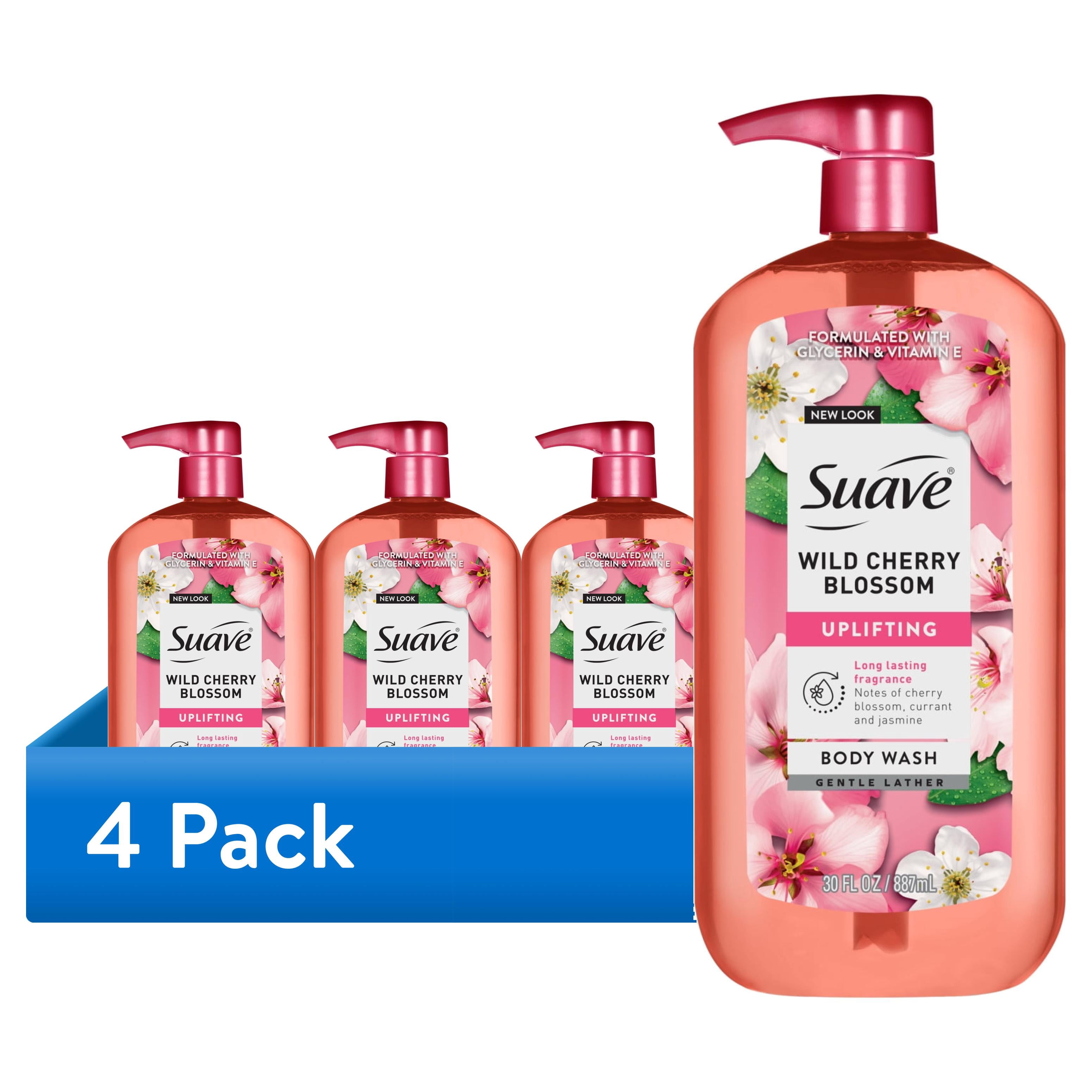 (4 pack) Suave Wild Cherry Blossom Moisturizing Body Wash with Glycerin & Vitamin E, 30 fl oz Pump