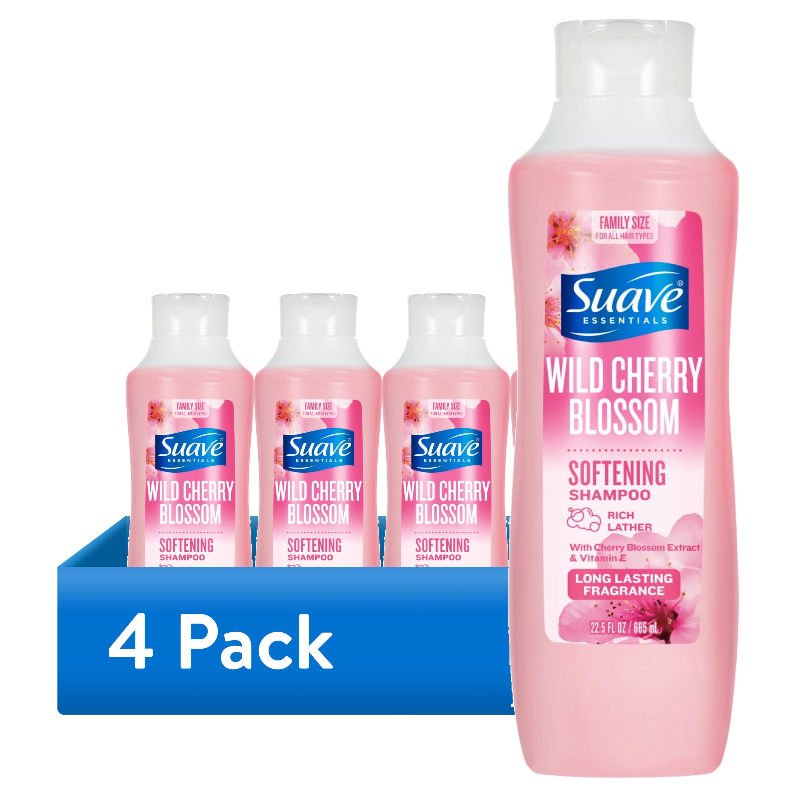 (4 pack) Suave Wild Cherry Blossom Softening Shampoo, Cherry Blossom Extract & Vitamin E, 22.5 FL OZ