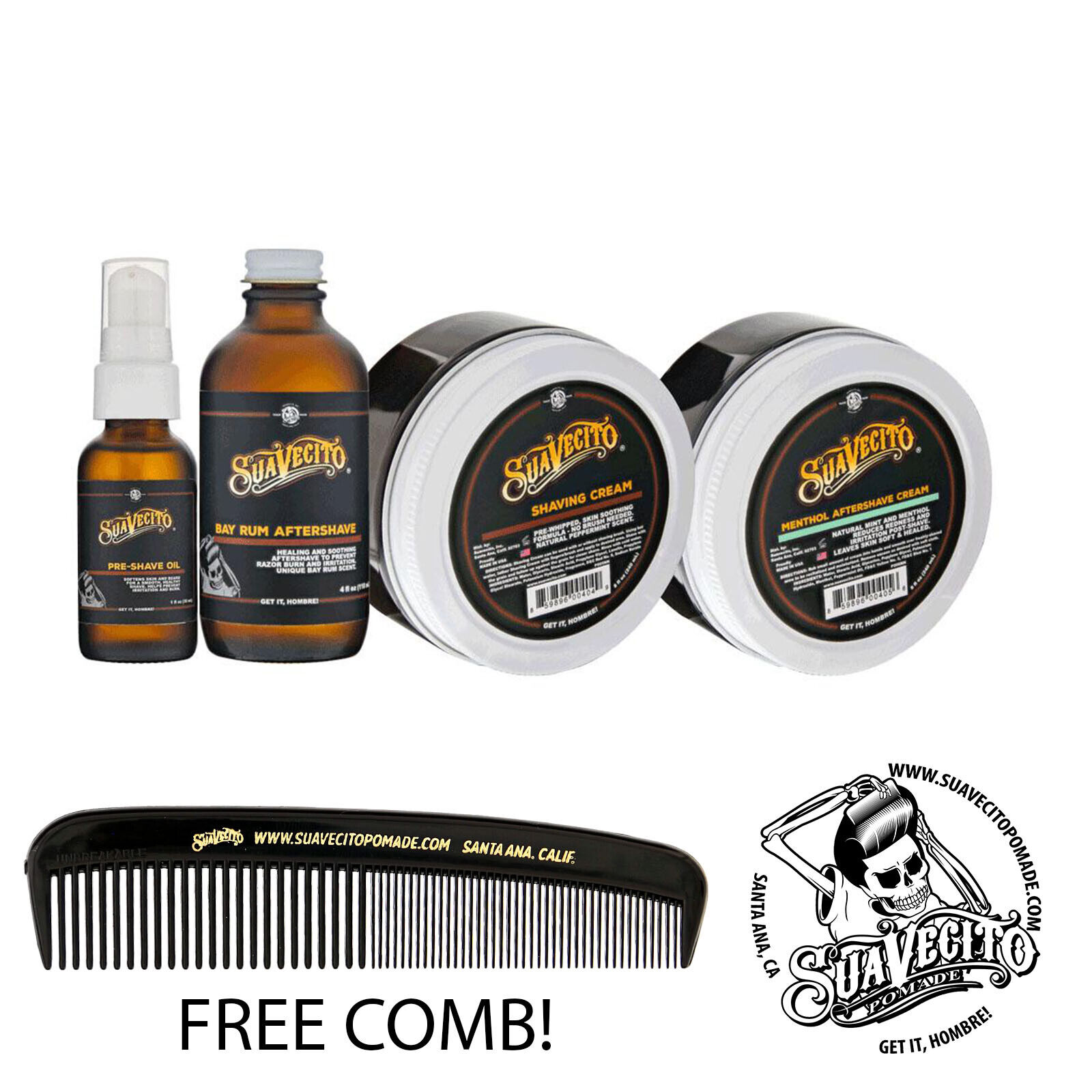 Suavecito Shave 4 PC Kit PreShave Oil, Shave Cream, Bay Rum Aftershave