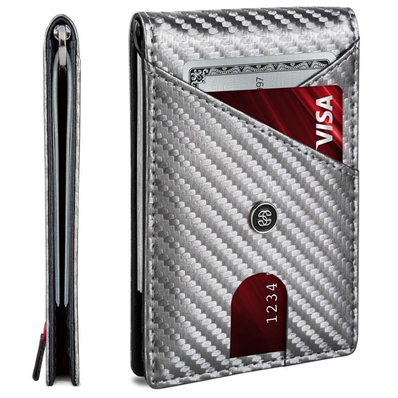 Suavell Slim Wallets for Men. RFID Money Clip Wallet, Slim Wallet, Thin Front Pocket Credit Card Wallet, Minimalist Bifold (Metallic Gray Pilot) A101