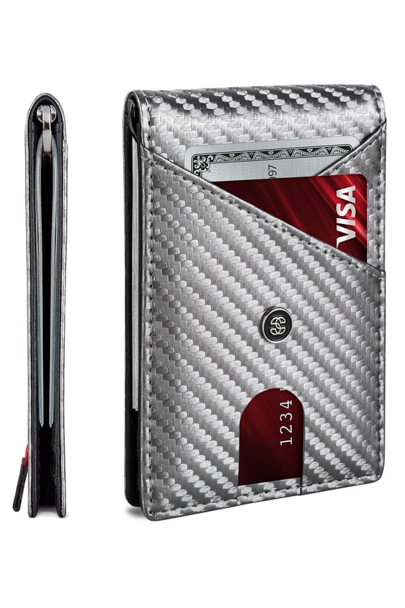 Slim Wallets for Men. RFID Money Clip Wallet, Slim Wallet, Thin Front Pocket Credit Card Wallet, Minimalist Bifold (Metallic Gray Pilot) Y101