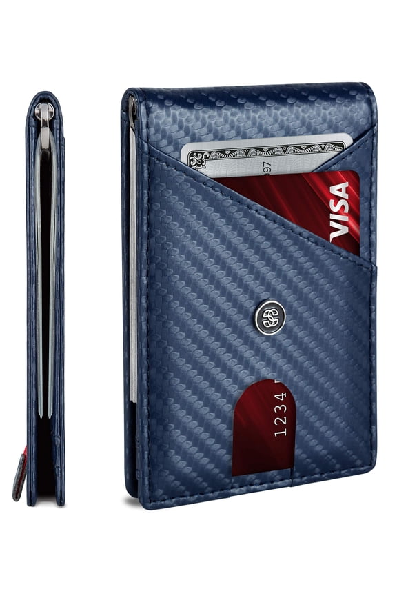 Slim Wallets for Men. RFID Money Clip Wallet, Slim Wallet, Thin Front Pocket Credit Card Wallet, Minimalist Bifold (Royal Blue Pilot) A101