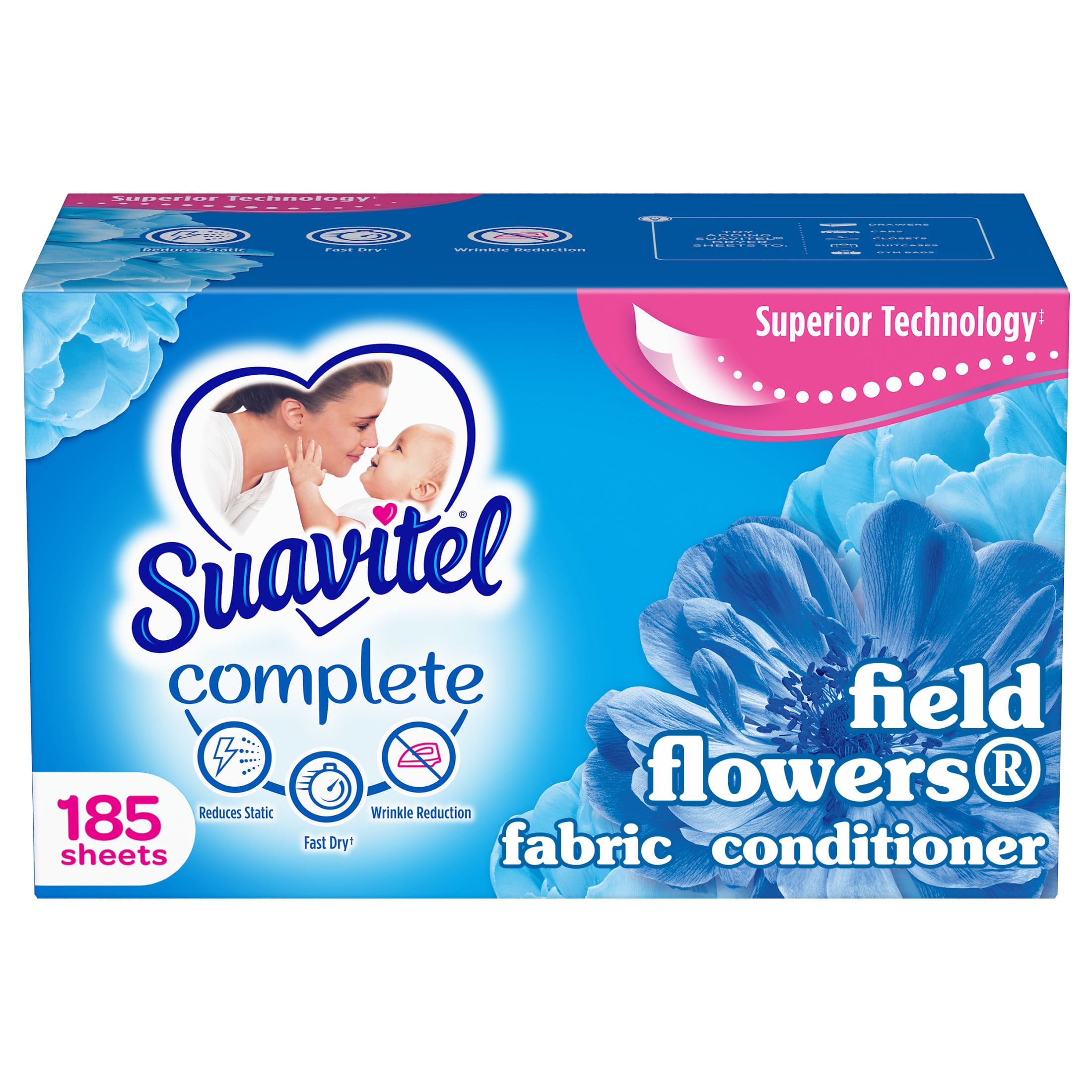 Suavitel Complete Dryer Sheets, Fabric Conditioner, Field Flowers, 185 Sheets