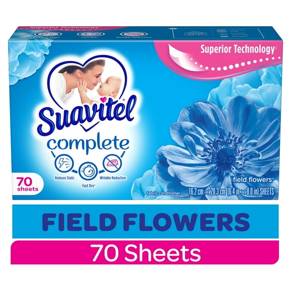 Suavitel Complete Dryer Sheets, Fabric Conditioner, Field Flowers, 70 Sheets