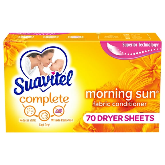 Suavitel Complete Dryer Sheets, Fabric Conditioner, Morning Sun, 70 Sheets