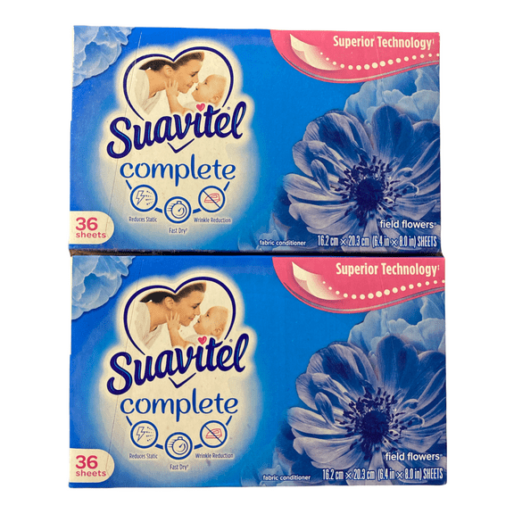 Suavitel Complete Fabric Softener Dryer Sheets Field Flowers 36 count, 2 Pack