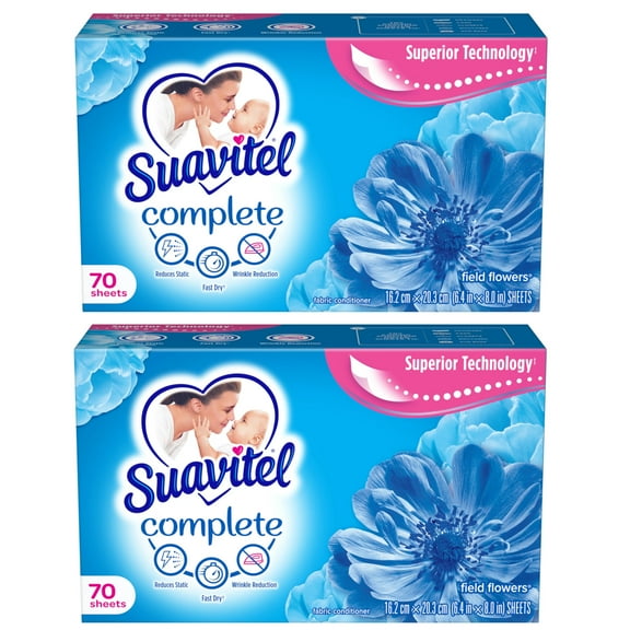 Suavitel Complete Fabric Softener Dryer Sheets, Field Flowers, 70 ct, Pack of 2
