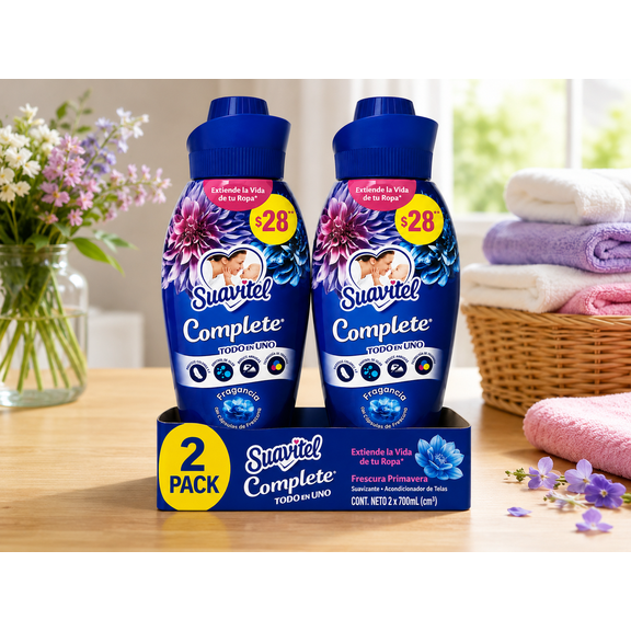 Suavitel Complete Fabric Softener Fresca Primavera Scent with Freshness Capsules, 700 mL (23.7 fl oz) Bottles, 2 Pack