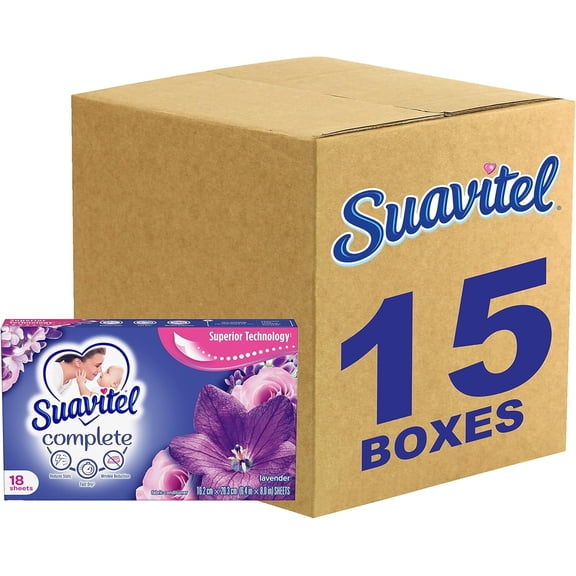 Suavitel Complete Lavender Fabric Softener Dryer Sheets, 18 Sheets, 15 Count, 1 Pack
