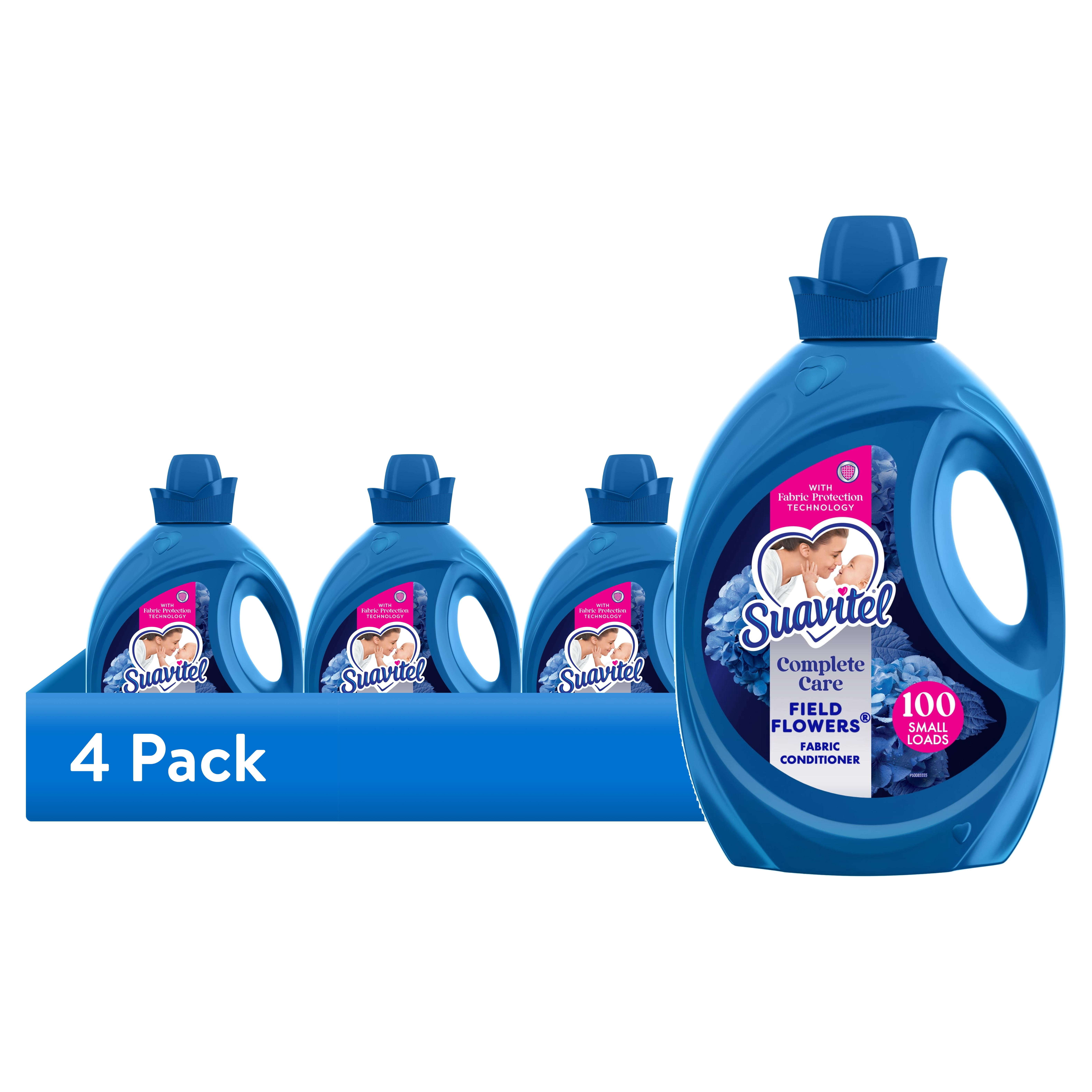 (4 pack) Suavitel Complete Liquid Fabric Softener, Fabric Conditioner, Field Flowers Scent, 100 fl oz Bottle