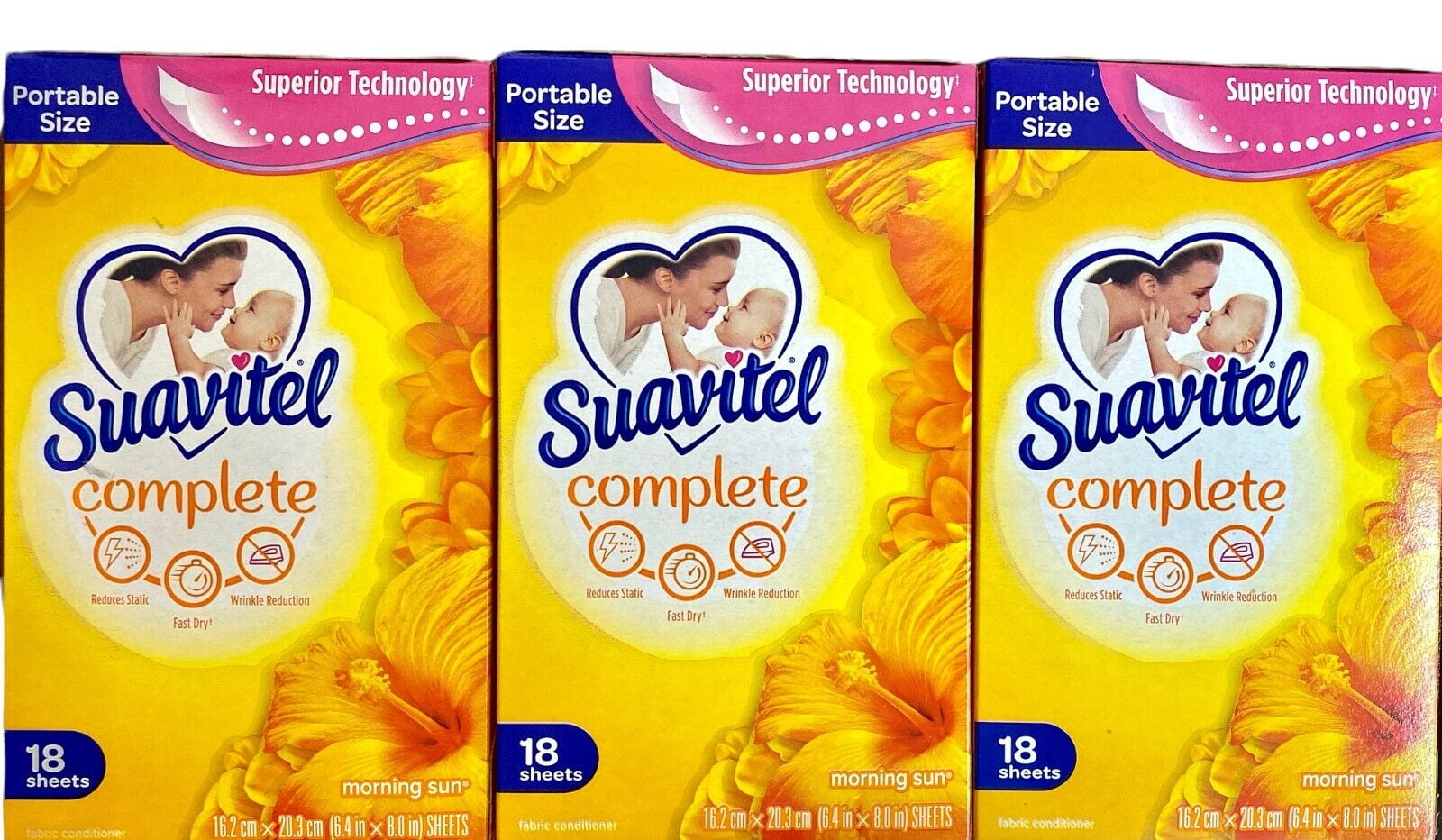 Suavitel Complete Morning Sun Fabric Softener, Fast Dry, Wrinkle Reduction, Static Reducer, 18