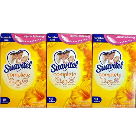 Suavitel Complete Reduces Static Fast Dry Wrinkle Reduction Morning Sun Fabric Conditioner 18 sheets Pack of 3