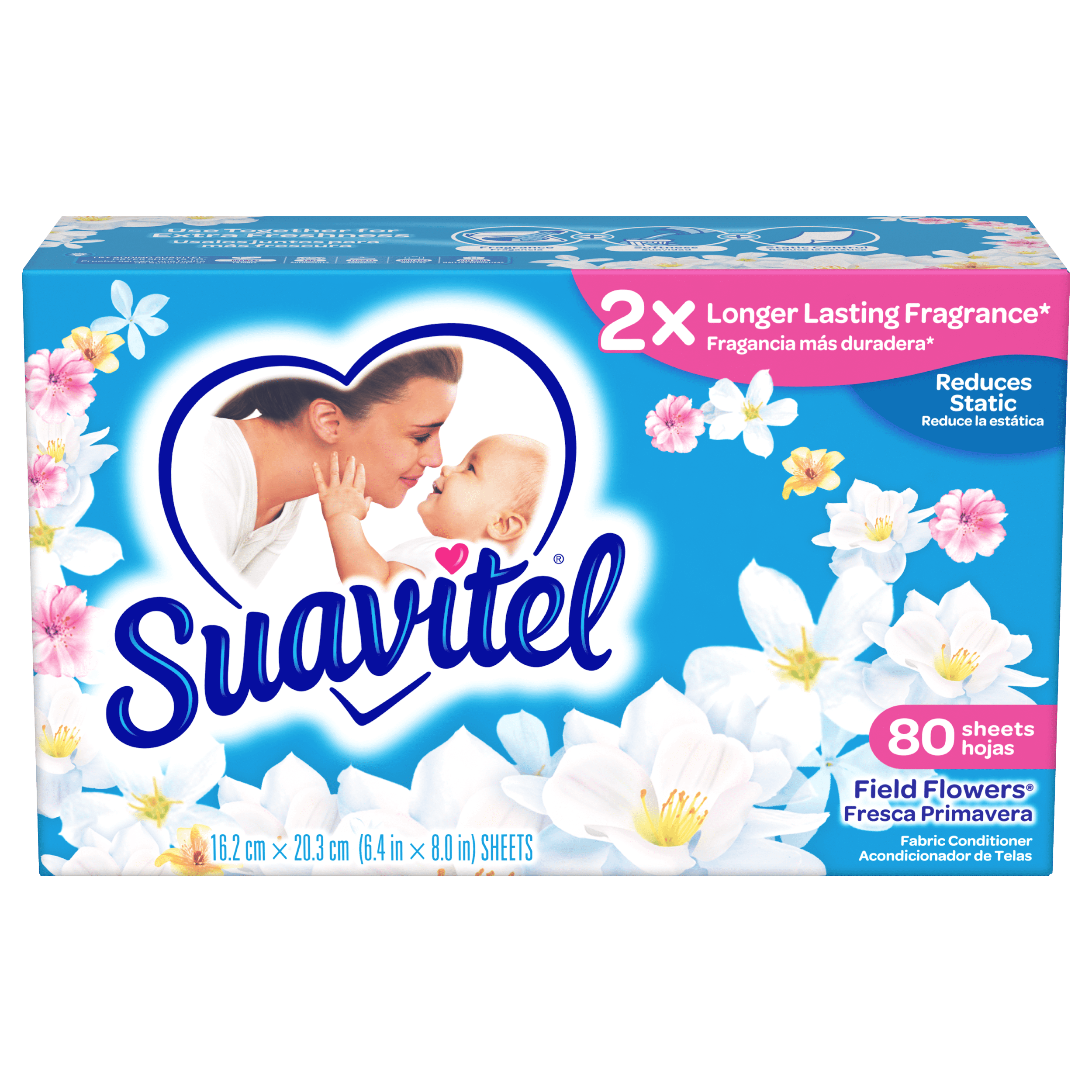 Suavitel Laundry Dryer Sheets, Field Flowers Scent, 80 Ct