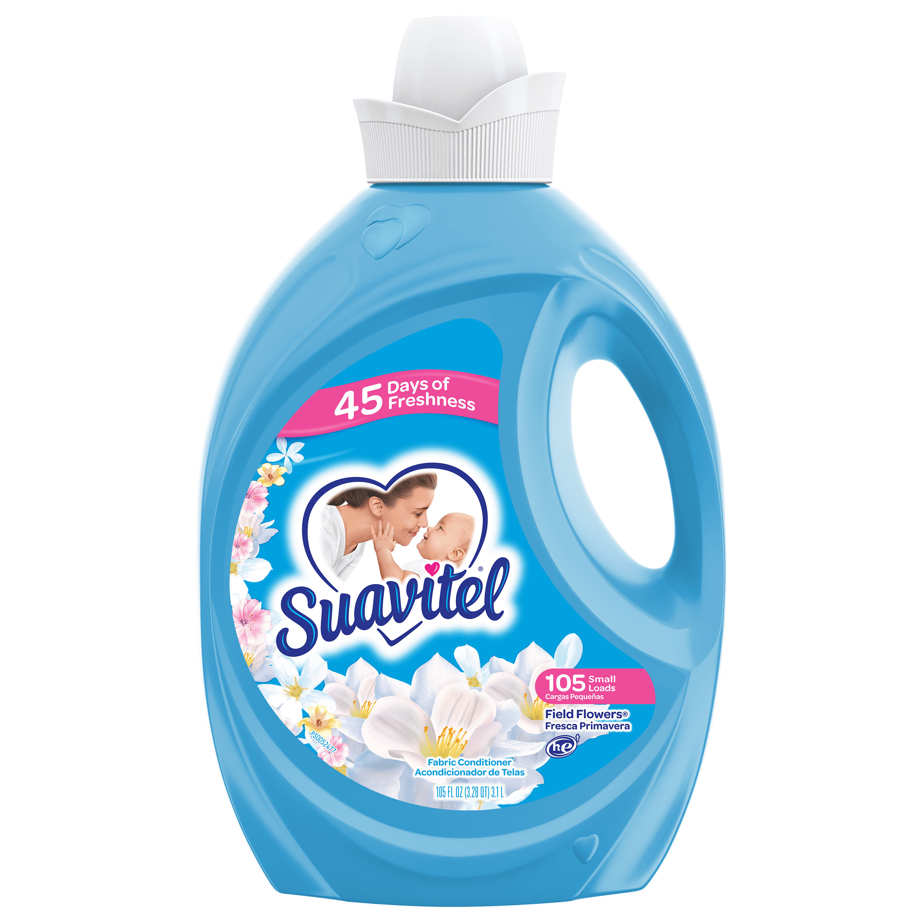 Suavitel Liquid Fabric Conditioner, Laundry Fabric Softener, Field Flowers Scent, 105 oz, Enough