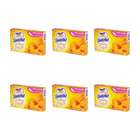 Suavitel Morning Sun Fabric Softener Sheets, ( 6 X 15 Count Boxes) 6 Pack Long-Lasting Freshness