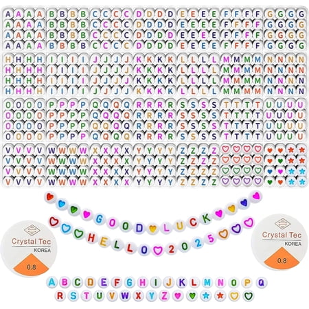 Suaxova 1480pcs colorful Letter Beads Kit for Bracelets Making, 4x7mm Round A-Z Alphabet Beads for Friendship Bracelets with Colorful Heart Beads Smiley Face Beads Crystal String for Jewelry Making