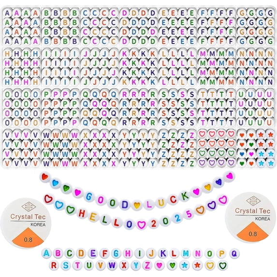 Suaxova 1480pcs colorful Letter Beads Kit for Bracelets Making, 4x7mm Round A-Z Alphabet Beads for Friendship Bracelets with Colorful Heart Beads Smiley Face Beads Crystal String for Jewelry Making