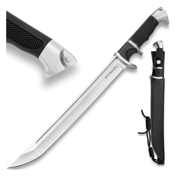Sub-Hilt Tanto Knife | Modern Interpretation of Japanese Blade | 7CR13 Stainless Steel Blade | Premium Leather Sheath Included | TPR Handle | 17 1/4" Overall Length