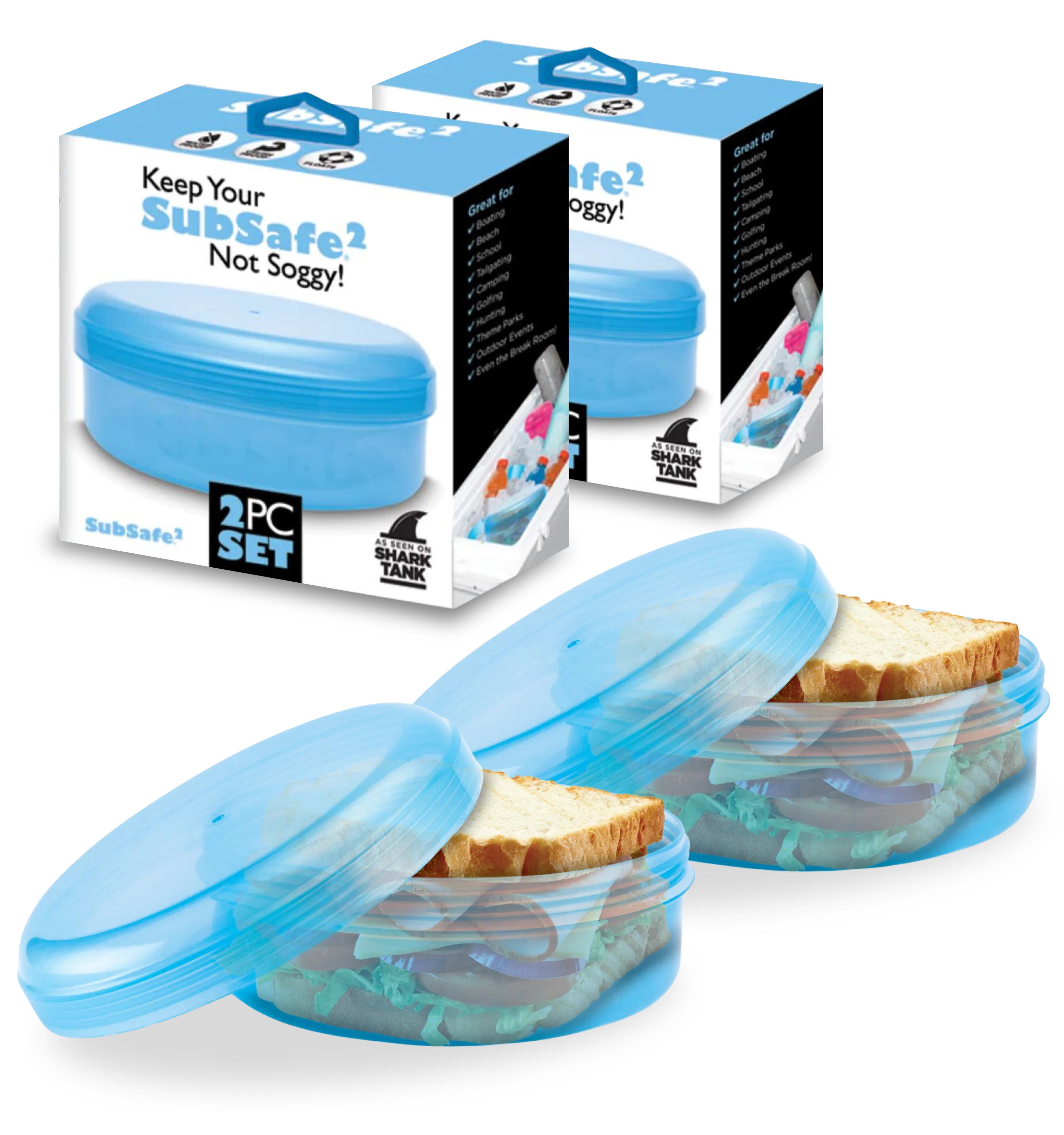 SubSafe Sandwich Safe, 2 Pack – This Reusable Sandwich Container Keeps Your Sandwich Safe, Not Soggy – For Square Bread – Ideal Boating & Cooler Accessory – As Seen On Shark Tank, Makes a Great Gift