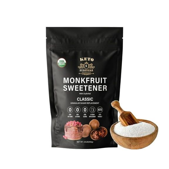 SubSugar Monkfruit Sweetener, 1:1 Sugar Substitute, Keto, Non-GMO Organic Classic White - 0.5 lb Sub Sugar