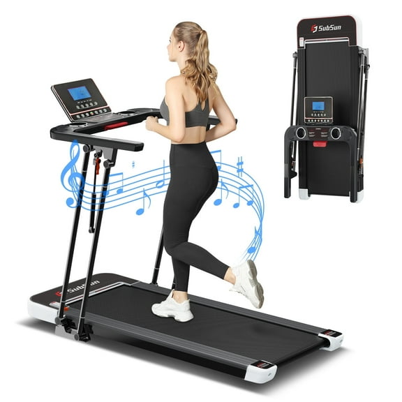 SubSun Adjustable Treadmills for Home and Office, Portable Treadmills with Handle, Foldable Treadmills with Silent Motor, 2.5HP Walking Pad Treadmill, Black/White