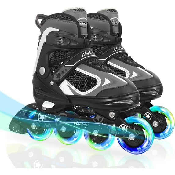 SubSun Kids Boys Inline Skates Adjustable Blades Skate Light up Wheels Black Size M