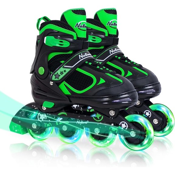 SubSun Kids Boys Inline Skates Adjustable Blades Skate Light up Wheels Green Size M
