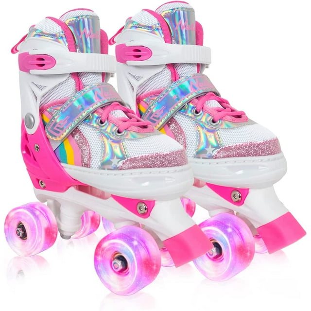 SubSun Roller Skates Rainbow for Gilrs Boys Kids 4 Sizes Adjustable