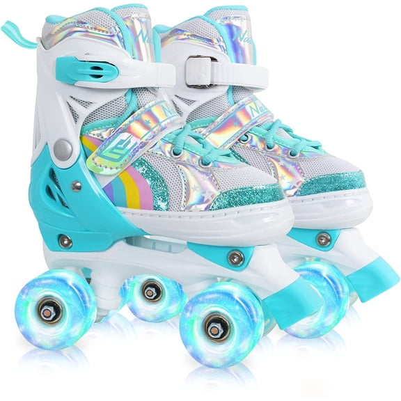 Nattork Roller Skates Rainbow for Gilrs Boys Kids 4 Sizes Adjustable Teal Size XS