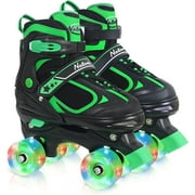 SubSun Roller Skates for Boys Girls Kids 4 Sizes Adjustable Quad Skates with Illuminating Wheels Green Size M