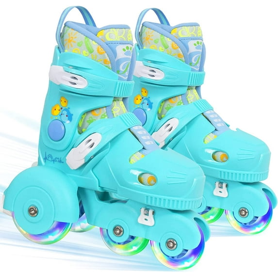 SubSun Roller Skates for Toddler Girls Boys 3-Point Balance with Light Up Wheels Turquoise Blue X-Small(8C-11C)